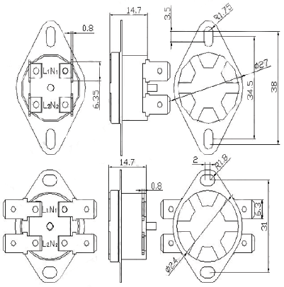 Размеры и внешний вид термореле KSD302
