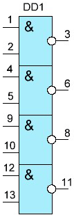 Микросхема с 4-мя элементами 2И-НЕ (К155ЛА3)