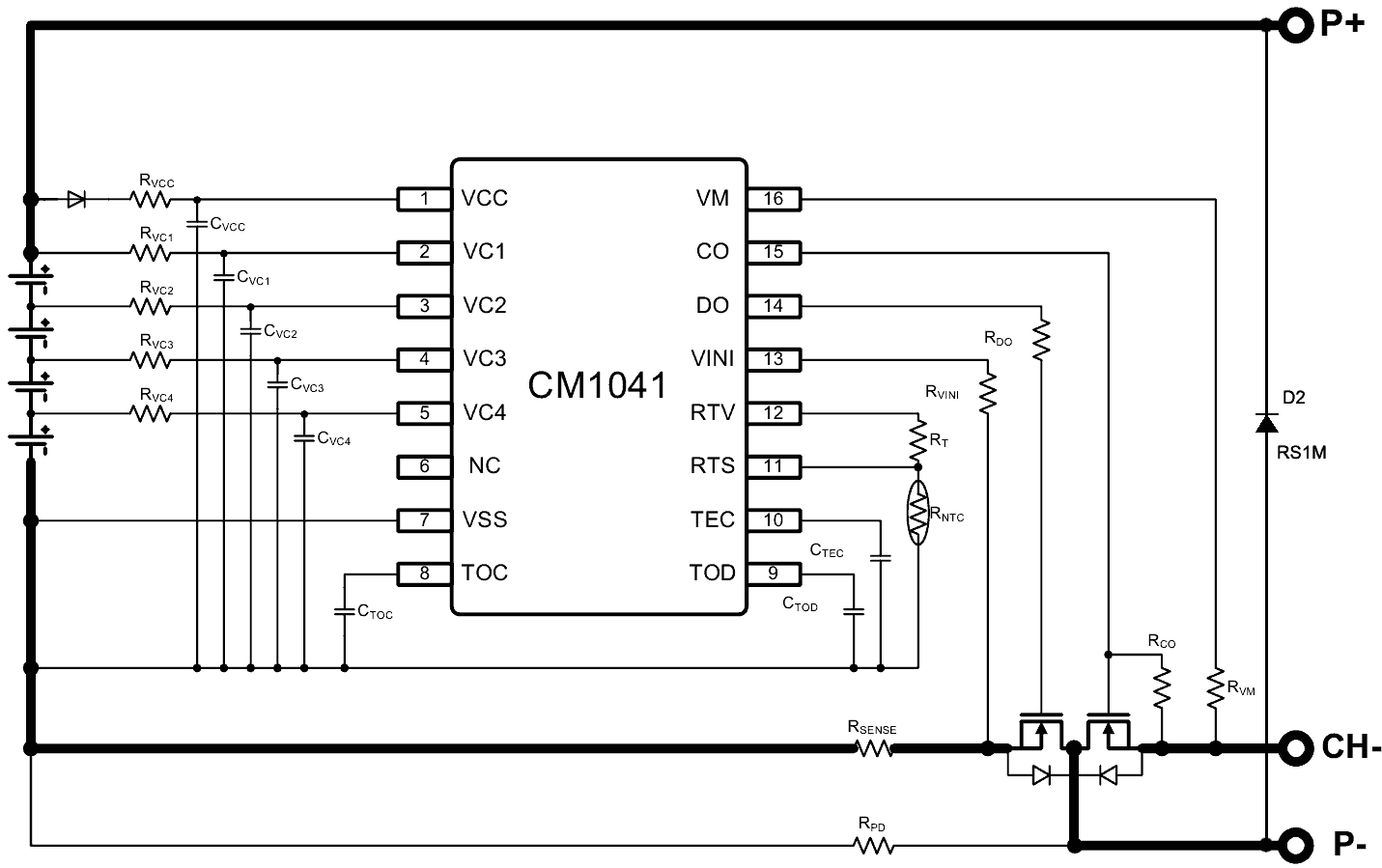 Типовая схема включения защитного контроллера CM1041-DS
