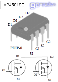 Сборка полевых транзисторов AP4501SD