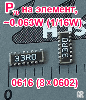 Мощность резисторной SMD-сборки типоразмера 0616 (8×0602)