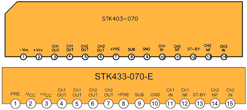 Цоколёвка микросхем STK403-070 и STK433-070.
