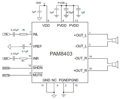 Типовая схема включения PAM8403