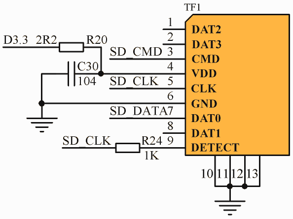Подсоединение слота карт памяти TF/microSD к процессору BP1048B2
