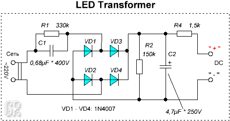 Схема источника питания для светодиодов (LED Transformer)