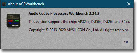 Окно "About ACPWorkbench". Поддерживаемые серии микросхем.