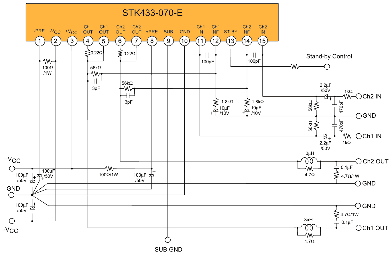 Типовая схема включения микросхемы STK433-070.